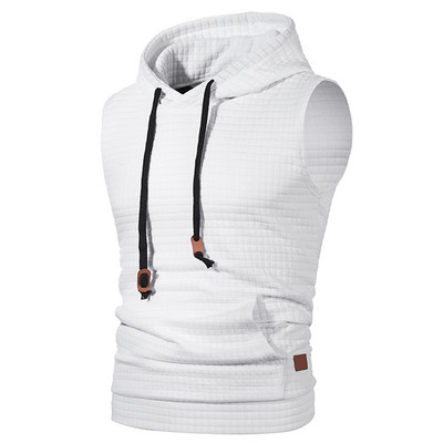 Ανδρικό φανελάκι καλοκαιρινό CasualSolid αμάνικο μπλουζάκι με κουκούλα Streetwear Bodybuilding γιλέκο πλεκτό με κουκούλα πουλόβερ Αθλητικά ρούχα