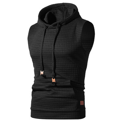 Ανδρικό φανελάκι καλοκαιρινό CasualSolid αμάνικο μπλουζάκι με κουκούλα Streetwear Bodybuilding γιλέκο πλεκτό με κουκούλα πουλόβερ Αθλητικά ρούχα