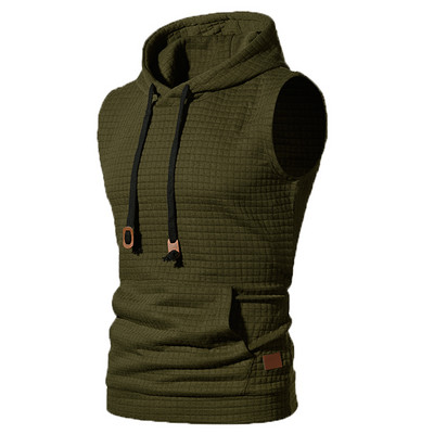 Ανδρικό φανελάκι καλοκαιρινό CasualSolid αμάνικο μπλουζάκι με κουκούλα Streetwear Bodybuilding γιλέκο πλεκτό με κουκούλα πουλόβερ Αθλητικά ρούχα