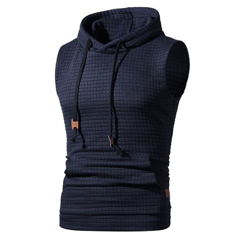 Ανδρικό φανελάκι καλοκαιρινό CasualSolid αμάνικο μπλουζάκι με κουκούλα Streetwear Bodybuilding γιλέκο πλεκτό με κουκούλα πουλόβερ Αθλητικά ρούχα