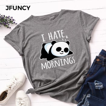 JFUNCY Lazy Panda Μπλουζάκι με στάμπα Κορεάτικη γυναικεία μπλούζα από βαμβακερό καλοκαιρινό μπλουζάκι κοντομάνικο γυναικείο μπλουζάκι Γυναικεία πουκάμισα