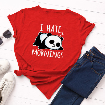 JFUNCY Lazy Panda Print T-särk Korea naiste puuvillane T-särk Suvised T-särgid Lühikeste varrukatega naiste T-särk Naiste särgid