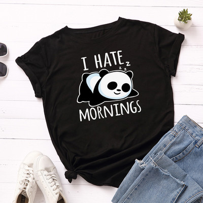 JFUNCY Lazy Panda Print T-särk Korea naiste puuvillane T-särk Suvised T-särgid Lühikeste varrukatega naiste T-särk Naiste särgid