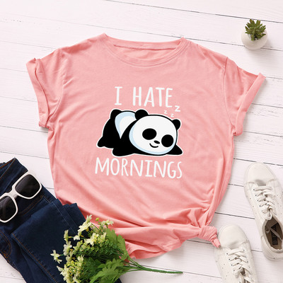 JFUNCY Lazy Panda Print T-särk Korea naiste puuvillane T-särk Suvised T-särgid Lühikeste varrukatega naiste T-särk Naiste särgid