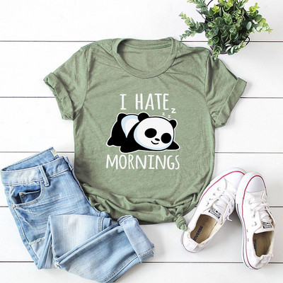 JFUNCY Lazy Panda Print T-särk Korea naiste puuvillane T-särk Suvised T-särgid Lühikeste varrukatega naiste T-särk Naiste särgid