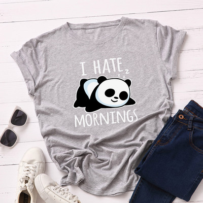 JFUNCY Lazy Panda Print T-särk Korea naiste puuvillane T-särk Suvised T-särgid Lühikeste varrukatega naiste T-särk Naiste särgid