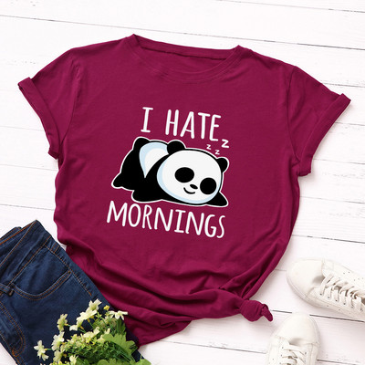 JFUNCY Lazy Panda Print T-särk Korea naiste puuvillane T-särk Suvised T-särgid Lühikeste varrukatega naiste T-särk Naiste särgid