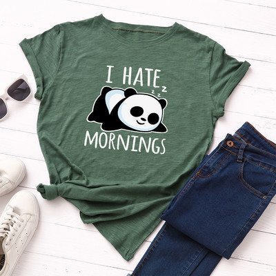 JFUNCY Lazy Panda Print T-särk Korea naiste puuvillane T-särk Suvised T-särgid Lühikeste varrukatega naiste T-särk Naiste särgid