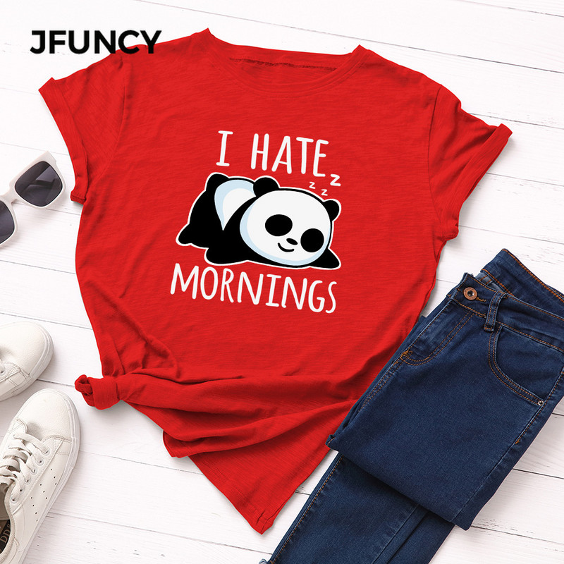 JFUNCY Lazy Panda Print póló Koreai női pamut póló nyári pólók felsők rövid ujjú női póló női ingek