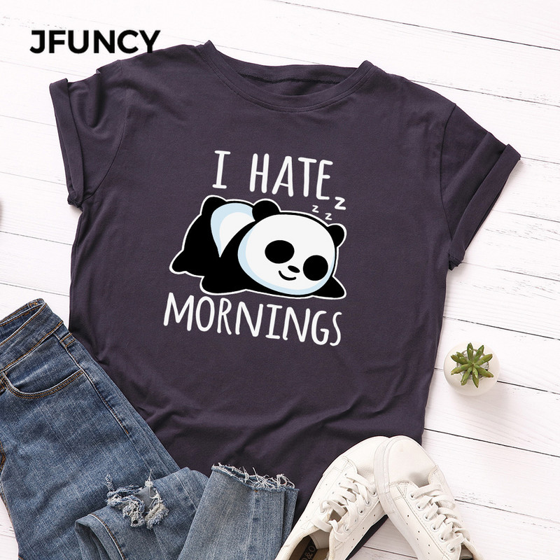 JFUNCY Lazy Panda Print póló Koreai női pamut póló nyári pólók felsők rövid ujjú női póló női ingek