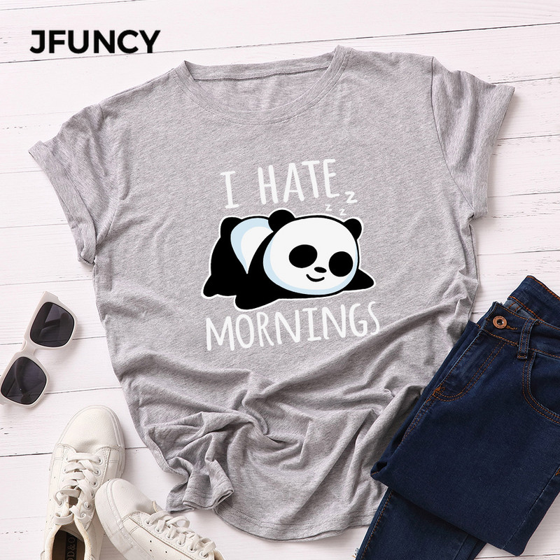 JFUNCY Lazy Panda Print póló Koreai női pamut póló nyári pólók felsők rövid ujjú női póló női ingek