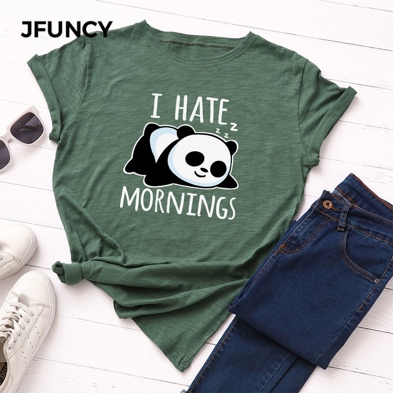 JFUNCY Lazy Panda Print póló Koreai női pamut póló nyári pólók felsők rövid ujjú női póló női ingek