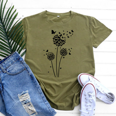 JFUNCY Tricou supradimensionat Top femei de vară tricou din bumbac cu mânecă scurtă Love Dandelion Harajuku Tricou grafic Îmbrăcăminte pentru femei