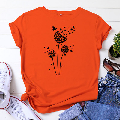 JFUNCY Tricou supradimensionat Top femei de vară tricou din bumbac cu mânecă scurtă Love Dandelion Harajuku Tricou grafic Îmbrăcăminte pentru femei