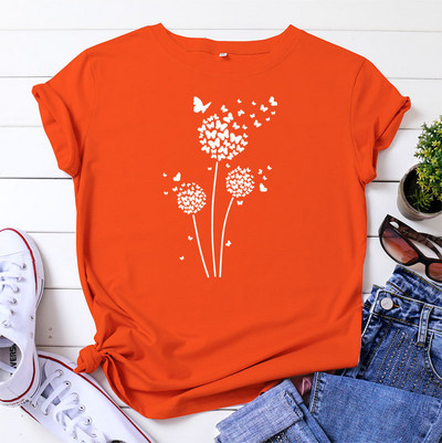 JFUNCY Tricou supradimensionat Top femei de vară tricou din bumbac cu mânecă scurtă Love Dandelion Harajuku Tricou grafic Îmbrăcăminte pentru femei