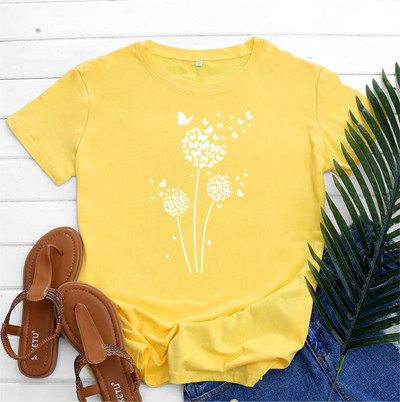 JFUNCY Tricou supradimensionat Top femei de vară tricou din bumbac cu mânecă scurtă Love Dandelion Harajuku Tricou grafic Îmbrăcăminte pentru femei