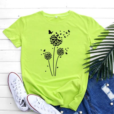 JFUNCY Tricou supradimensionat Top femei de vară tricou din bumbac cu mânecă scurtă Love Dandelion Harajuku Tricou grafic Îmbrăcăminte pentru femei