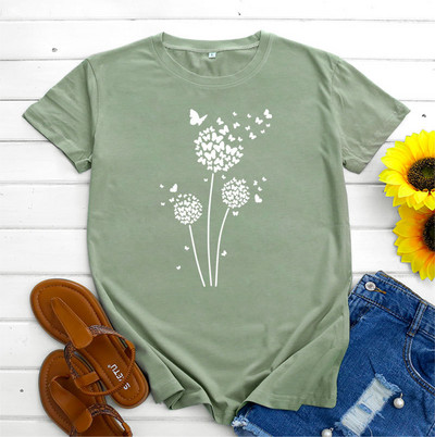 JFUNCY Tricou supradimensionat Top femei de vară tricou din bumbac cu mânecă scurtă Love Dandelion Harajuku Tricou grafic Îmbrăcăminte pentru femei