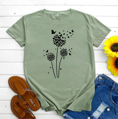 JFUNCY Tricou supradimensionat Top femei de vară tricou din bumbac cu mânecă scurtă Love Dandelion Harajuku Tricou grafic Îmbrăcăminte pentru femei