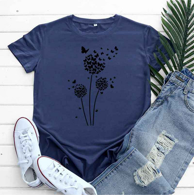 JFUNCY Tricou supradimensionat Top femei de vară tricou din bumbac cu mânecă scurtă Love Dandelion Harajuku Tricou grafic Îmbrăcăminte pentru femei