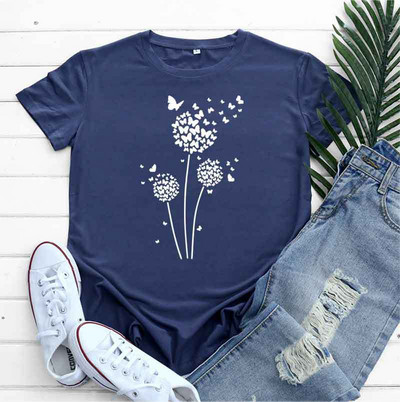 JFUNCY Tricou supradimensionat Top femei de vară tricou din bumbac cu mânecă scurtă Love Dandelion Harajuku Tricou grafic Îmbrăcăminte pentru femei