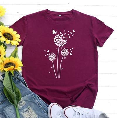 JFUNCY Tricou supradimensionat Top femei de vară tricou din bumbac cu mânecă scurtă Love Dandelion Harajuku Tricou grafic Îmbrăcăminte pentru femei