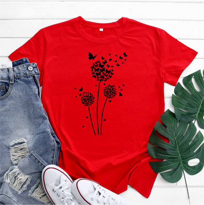 JFUNCY Tricou supradimensionat Top femei de vară tricou din bumbac cu mânecă scurtă Love Dandelion Harajuku Tricou grafic Îmbrăcăminte pentru femei