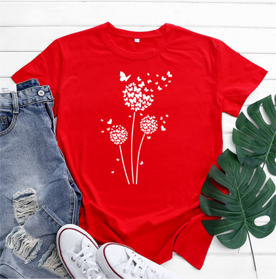 JFUNCY Tricou supradimensionat Top femei de vară tricou din bumbac cu mânecă scurtă Love Dandelion Harajuku Tricou grafic Îmbrăcăminte pentru femei