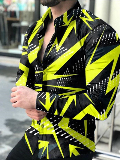 Nyári őszi vintage férfi felsők 2023 alkalmi virágos, geometrikus totemnyomásos hosszú ujjú felsők Férfi ruházati buli szabadtéri ing