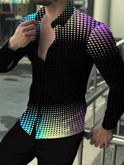 Nyári őszi vintage férfi felsők 2023 alkalmi virágos, geometrikus totemnyomásos hosszú ujjú felsők Férfi ruházati buli szabadtéri ing