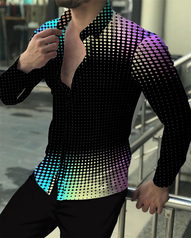 Nyári őszi vintage férfi felsők 2023 alkalmi virágos, geometrikus totemnyomásos hosszú ujjú felsők Férfi ruházati buli szabadtéri ing