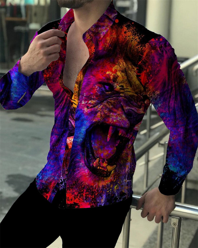 Nyári őszi vintage férfi felsők 2023 alkalmi virágos, geometrikus totemnyomásos hosszú ujjú felsők Férfi ruházati buli szabadtéri ing