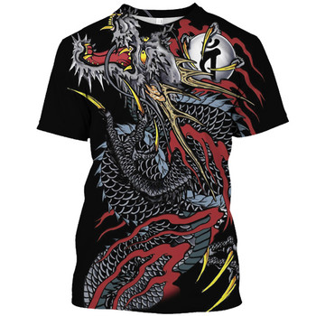 Нова 3D мъжка тениска Dragon Print 2023 Лято 2023 г. Тениска с кръгло деколте с къс ръкав Извънгабаритни широки мъжки дрехи Ежедневен суичър