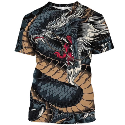 Uus 3D meeste T-särk Dragon Print 2023 Summer Crew kaelusega lühikeste varrukatega triiksärk Oversized lahtised meeste riided vabaaja dressipluus