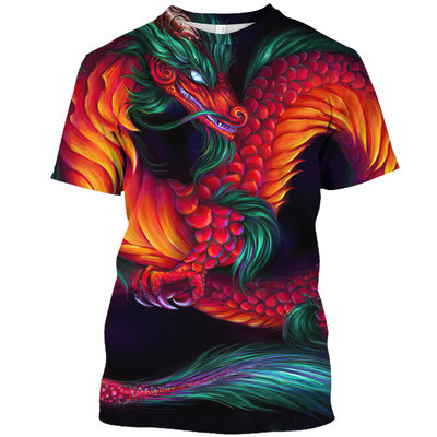 Uus 3D meeste T-särk Dragon Print 2023 Summer Crew kaelusega lühikeste varrukatega triiksärk Oversized lahtised meeste riided vabaaja dressipluus
