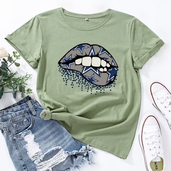 JFUNCY 5XL Γυναικείο βαμβακερό T-shirt Lips Graphic print Loose Tees Κοντό μανίκι Γυναικείο Casual T-shirt Καλοκαιρινό γυναικείο μπλουζάκι