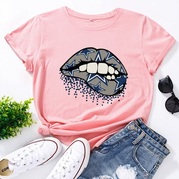 JFUNCY 5XL Γυναικείο βαμβακερό T-shirt Lips Graphic print Loose Tees Κοντό μανίκι Γυναικείο Casual T-shirt Καλοκαιρινό γυναικείο μπλουζάκι