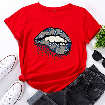 JFUNCY 5XL Γυναικείο βαμβακερό T-shirt Lips Graphic print Loose Tees Κοντό μανίκι Γυναικείο Casual T-shirt Καλοκαιρινό γυναικείο μπλουζάκι