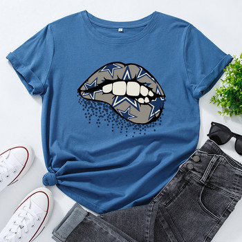 JFUNCY 5XL Γυναικείο βαμβακερό T-shirt Lips Graphic print Loose Tees Κοντό μανίκι Γυναικείο Casual T-shirt Καλοκαιρινό γυναικείο μπλουζάκι