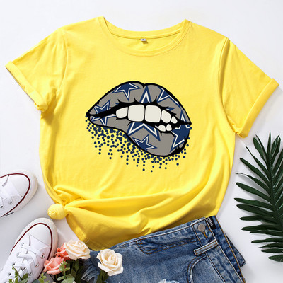 JFUNCY 5XL női pamut póló ajak grafikai nyomat bő póló rövid ujjú női alkalmi póló nyári női felsők