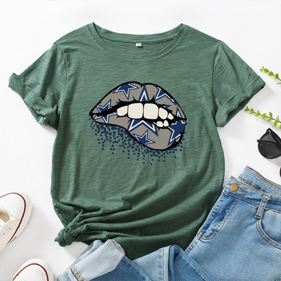 JFUNCY 5XL női pamut póló ajak grafikai nyomat bő póló rövid ujjú női alkalmi póló nyári női felsők