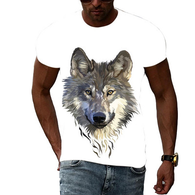 Nyáron új 3D Animal Wolf Férfi póló Divat Alkalmi Trend Személyiség Nyomtatott rövid ujjú pólók Hip Hop harajuku utcai viselet