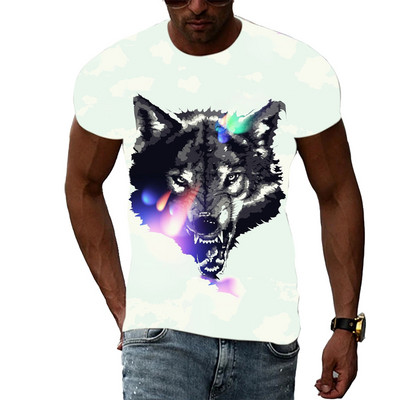 Nyáron új 3D Animal Wolf Férfi póló Divat Alkalmi Trend Személyiség Nyomtatott rövid ujjú pólók Hip Hop harajuku utcai viselet