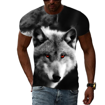 Nyáron új 3D Animal Wolf Férfi póló Divat Alkalmi Trend Személyiség Nyomtatott rövid ujjú pólók Hip Hop harajuku utcai viselet
