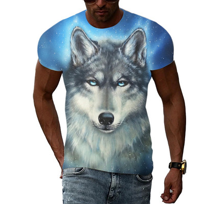 Nyáron új 3D Animal Wolf Férfi póló Divat Alkalmi Trend Személyiség Nyomtatott rövid ujjú pólók Hip Hop harajuku utcai viselet
