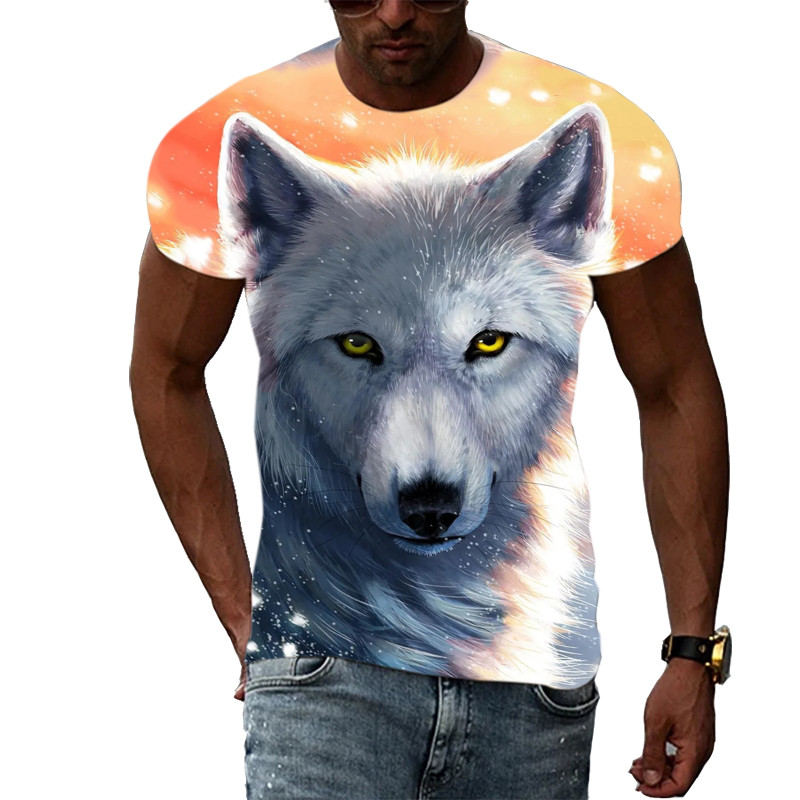 Nyáron új 3D Animal Wolf Férfi póló Divat Alkalmi Trend Személyiség Nyomtatott rövid ujjú pólók Hip Hop harajuku utcai viselet