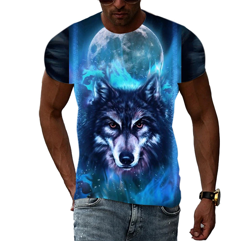 Nyáron új 3D Animal Wolf Férfi póló Divat Alkalmi Trend Személyiség Nyomtatott rövid ujjú pólók Hip Hop harajuku utcai viselet