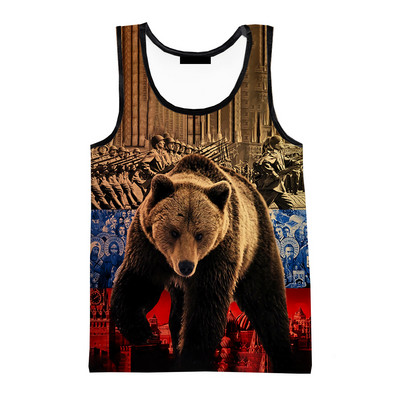 2023 New Russia Bear 3D Majice bez rukava Muški prsluk s printom ruske zastave Ženske ležerne majice bez rukava Hip Hop Streetwear Prevelike majice