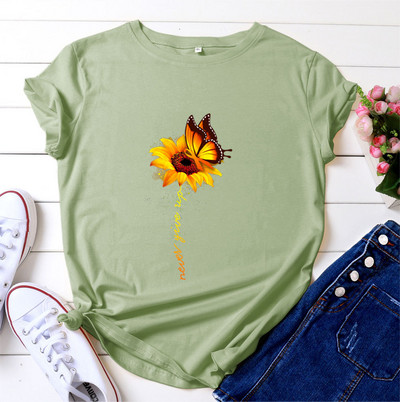 JFUNCY 5XL Ikdienas brīvi sieviešu T-krekli 2023. gada vasaras sieviešu kokvilnas T krekls Sieviešu topi ar īsām piedurknēm saulespuķu apdrukas krekls