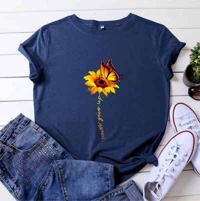 JFUNCY 5XL Ikdienas brīvi sieviešu T-krekli 2023. gada vasaras sieviešu kokvilnas T krekls Sieviešu topi ar īsām piedurknēm saulespuķu apdrukas krekls